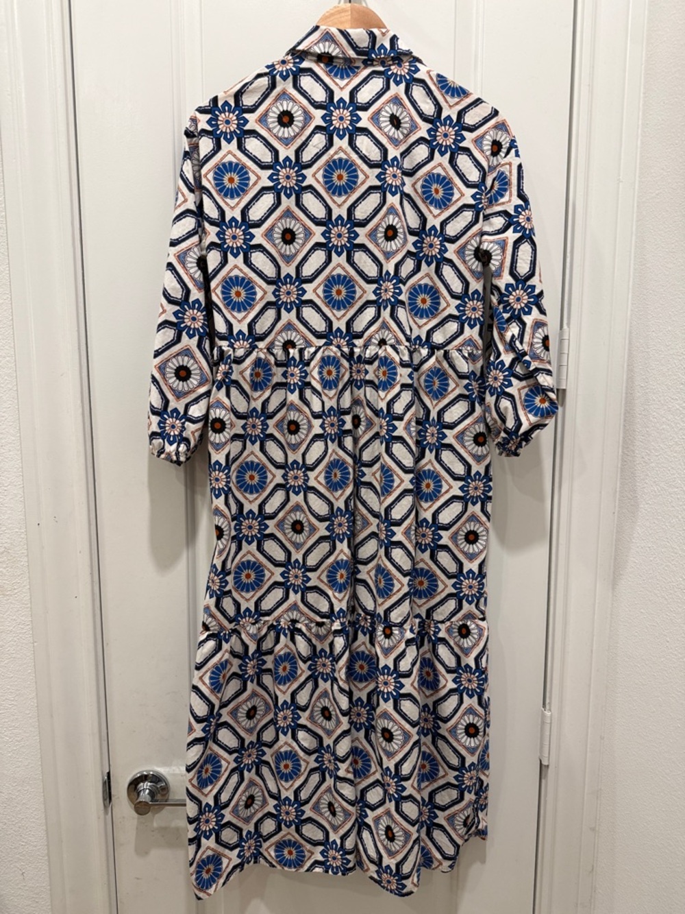 Maeve Geometric Floral Maxi Dress in White and Blue - Picture 6 of 11